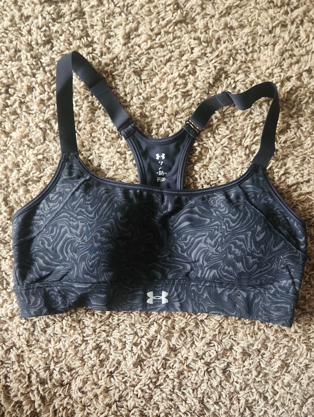Under Armour Black Swirl-Print Racerback Sports Bra